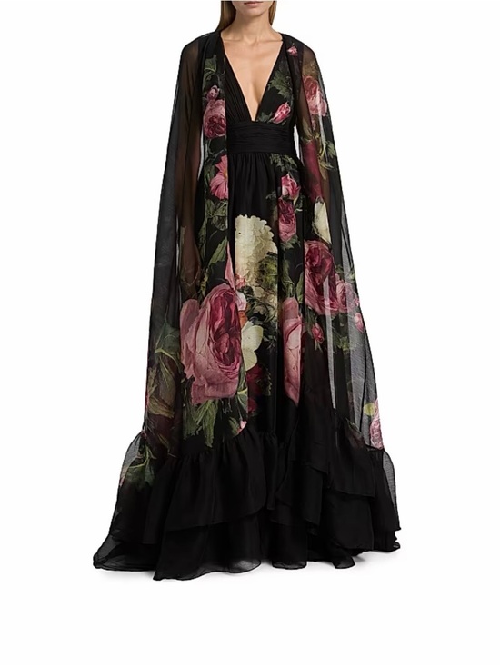 Alice + Olivia Dresses & Skirts - Alice + Olivia Black Maxi Dress royal  Floral Print cape back gown12 nwt